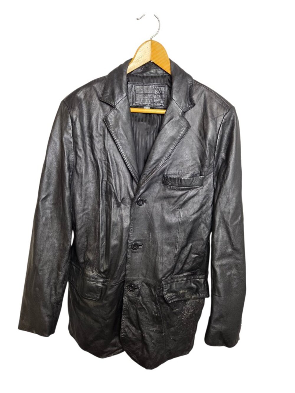 Apt. 9 Men's 38R Black Leather 3 Button Blazer Style Coat Jacket